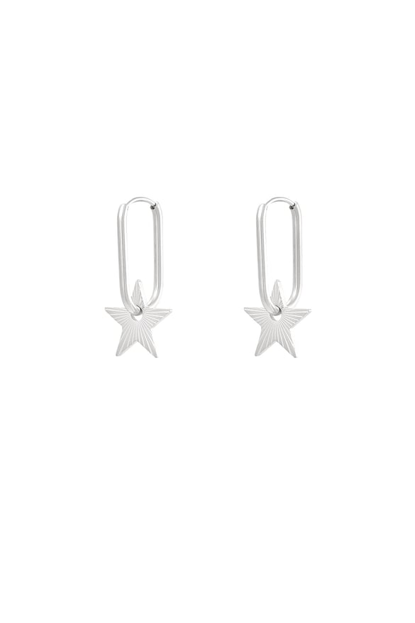 Elongated earrings with star - Silver Color color