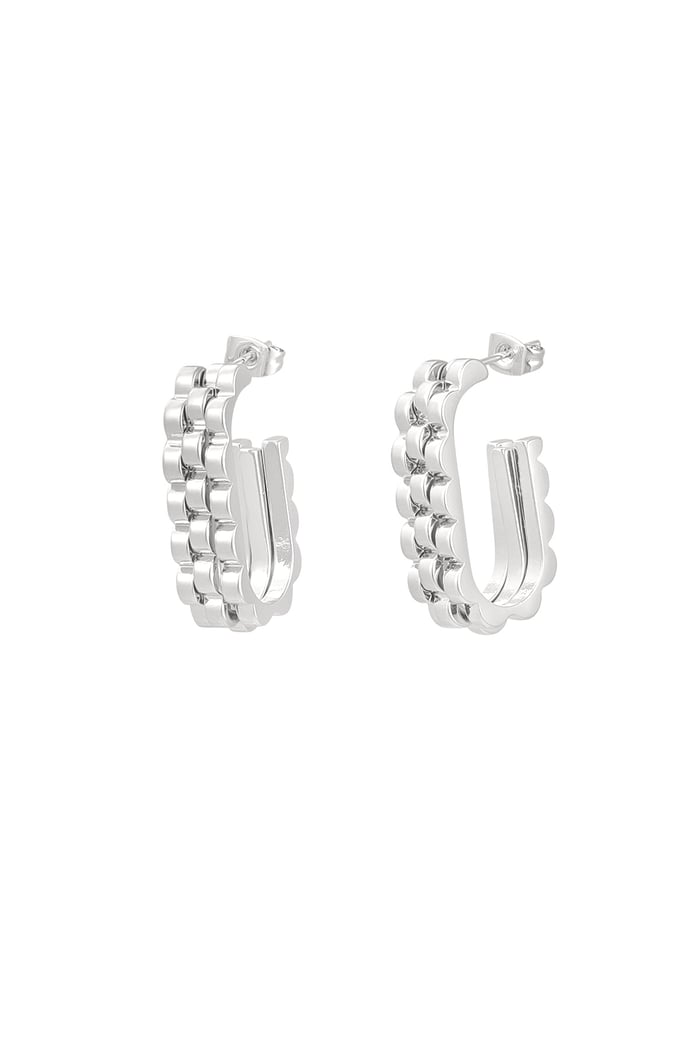 Earrings elongated link in link - Silver Color color 