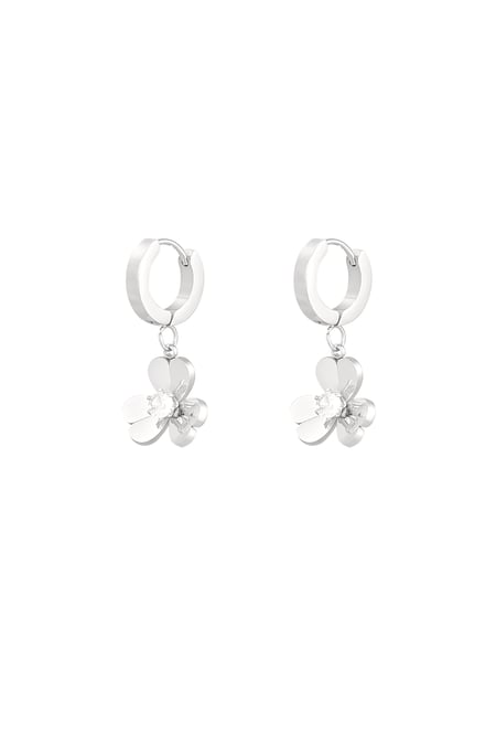 Earrings flower with stone - Silver Color color