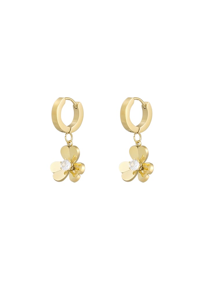 Earrings flower with stone - Gold color 