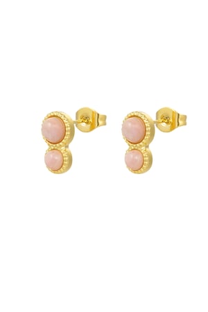 Basic double natural stone stud earrings - pink Gold color h5 