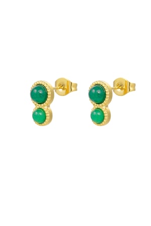 Basic double natural stone stud earrings - green Gold color h5 