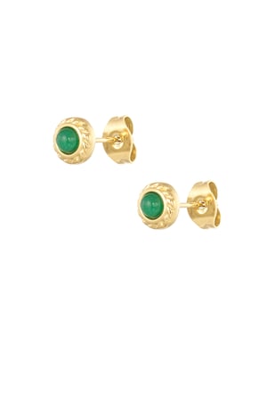 Basic natural stone stud earrings - green Gold color h5 