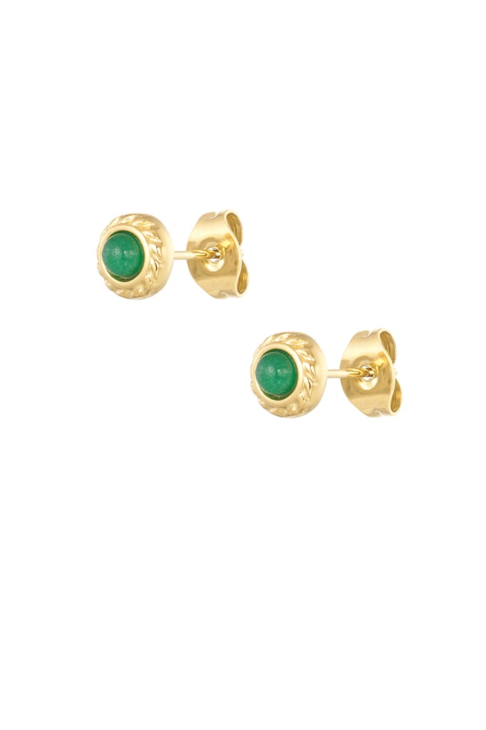 Basic natural stone stud earrings - green Gold color 