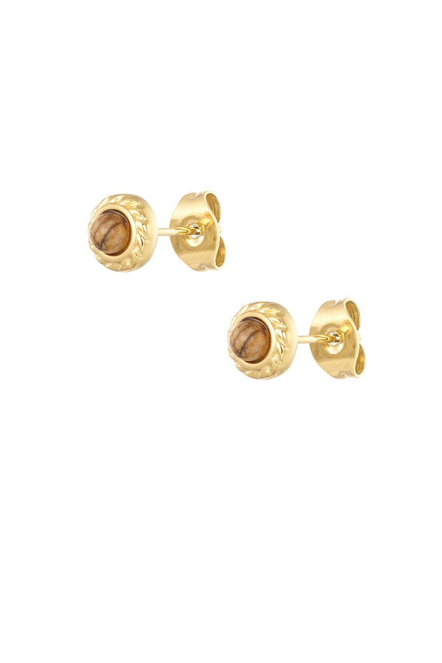 basic natural stone stud earrings - green  
