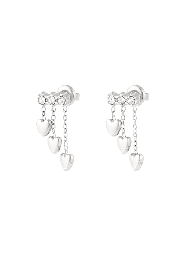 Earrings with heart chain - Silver Color color 