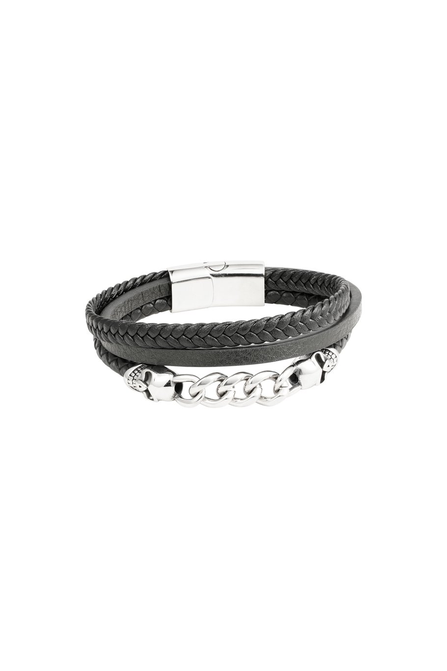 Heren armband gevlochten met schakels - zilver/zwart Afbeelding2