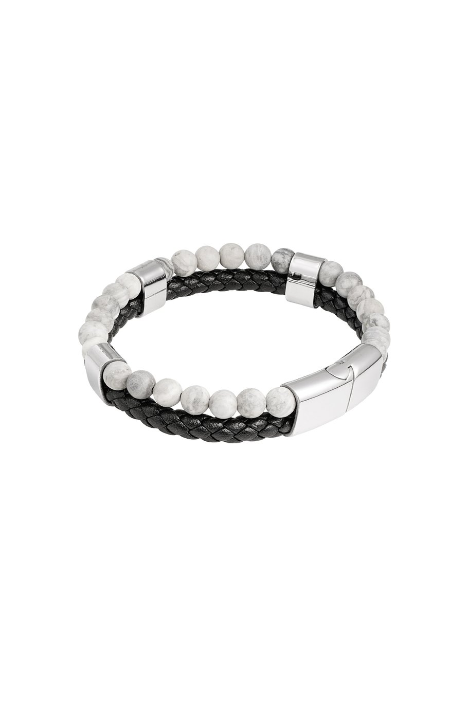 Herrenarmband mit doppeltem Zopf und Perlen – grau h5Bild2