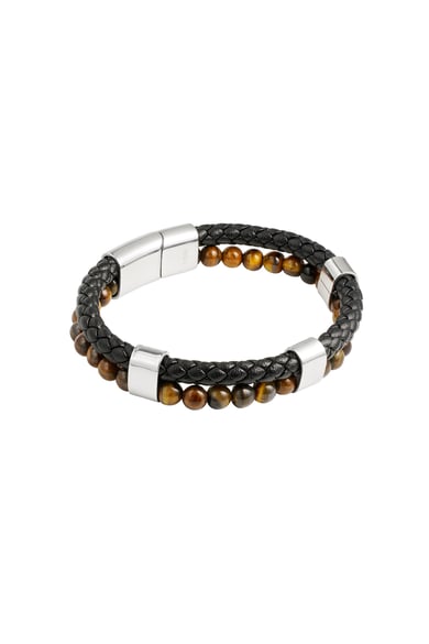 Herrenarmband mit doppeltem Zopf und Perlen – grau h5 