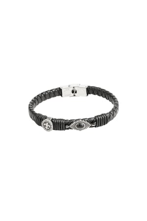 Men's bracelet braided with stones - Silver color/black h5 