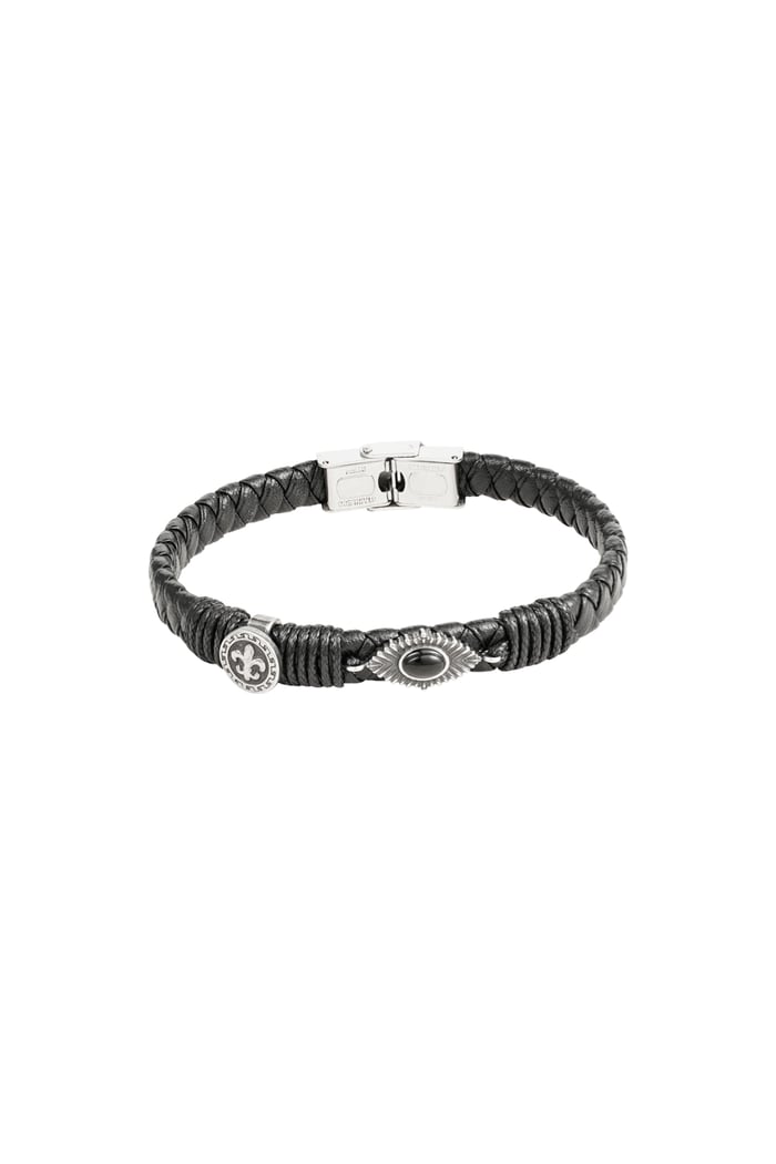 Men's bracelet braided with stones - Silver color/black 