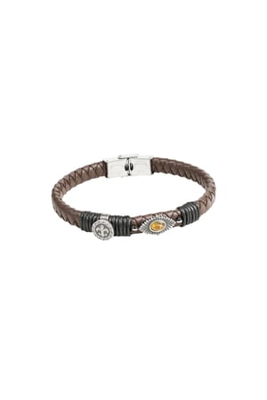 Mit Steinen geflochtenes Herrenarmband - Silber/Braun h5 