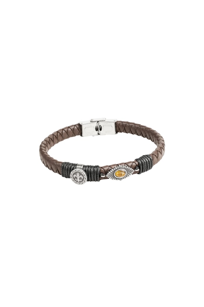 Men's bracelet braided with stones - Silver color/brown 