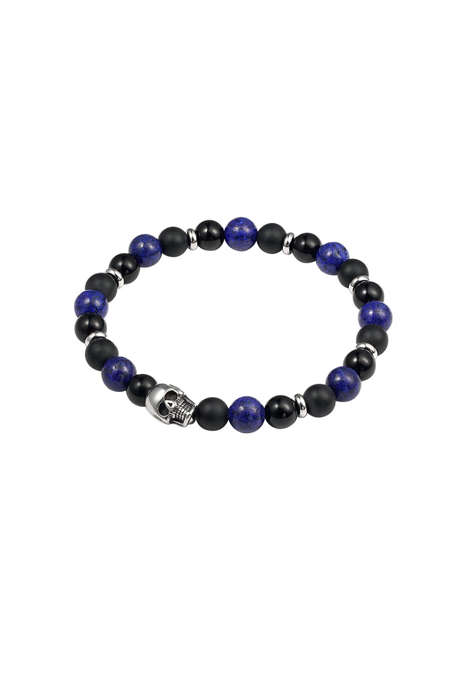 Herrenarmband mit Perlen-Totenkopf-Details – Grau