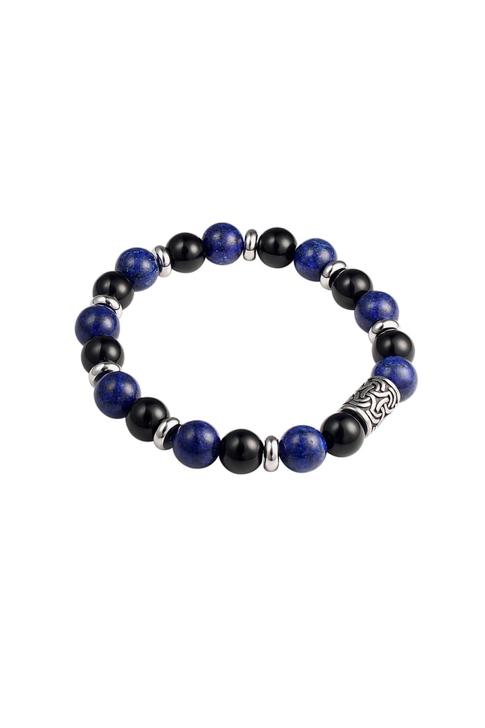 Men's bracelet beaded silver color details - blue 