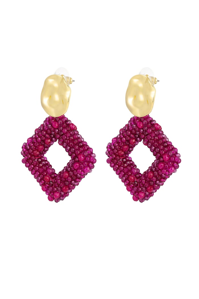 Earring glass beads diamond - fuchsia 