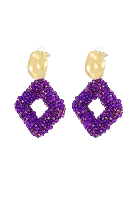 Earring glass beads diamond - purple 2