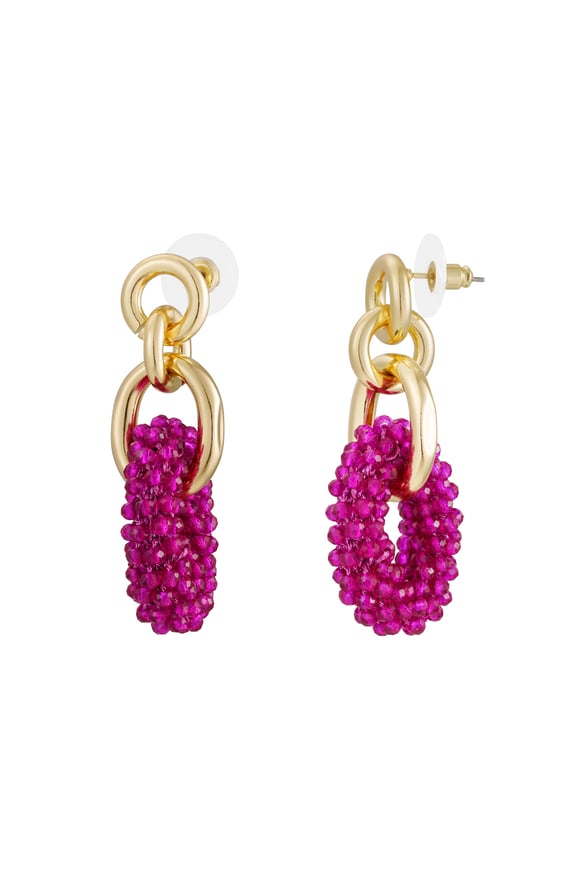 Doppelter Ohrring mit Perlen – Fuchsia