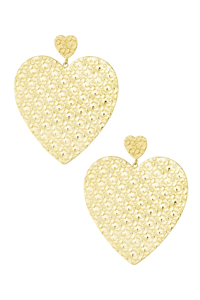 Small heart earring with large heart pendant - Gold color 