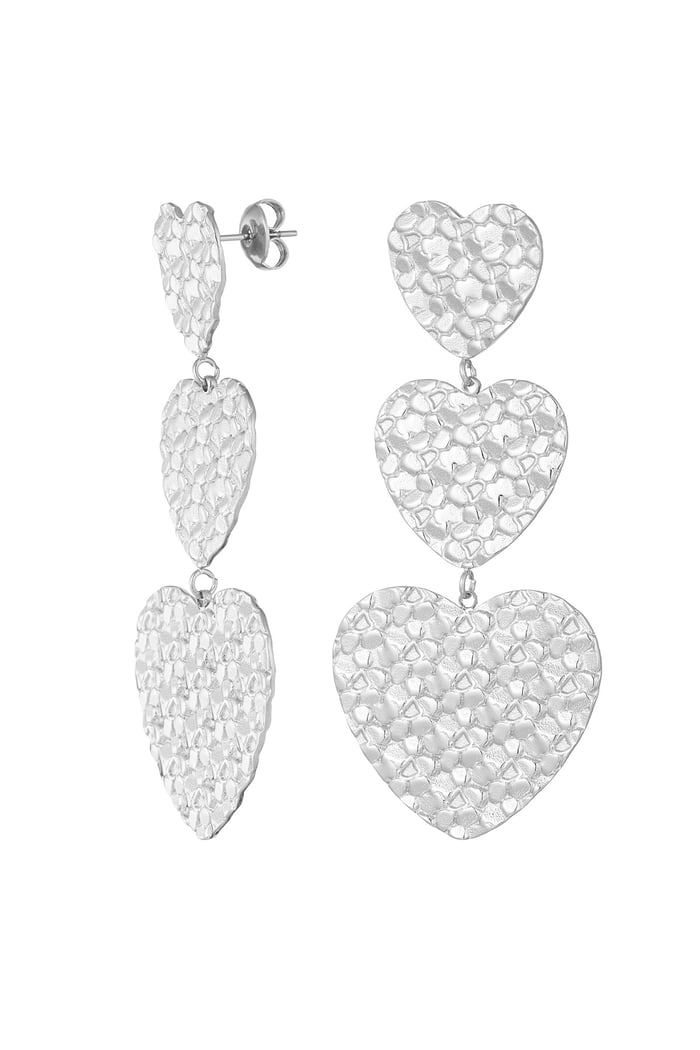 Triple heart earring - Silver Color color 