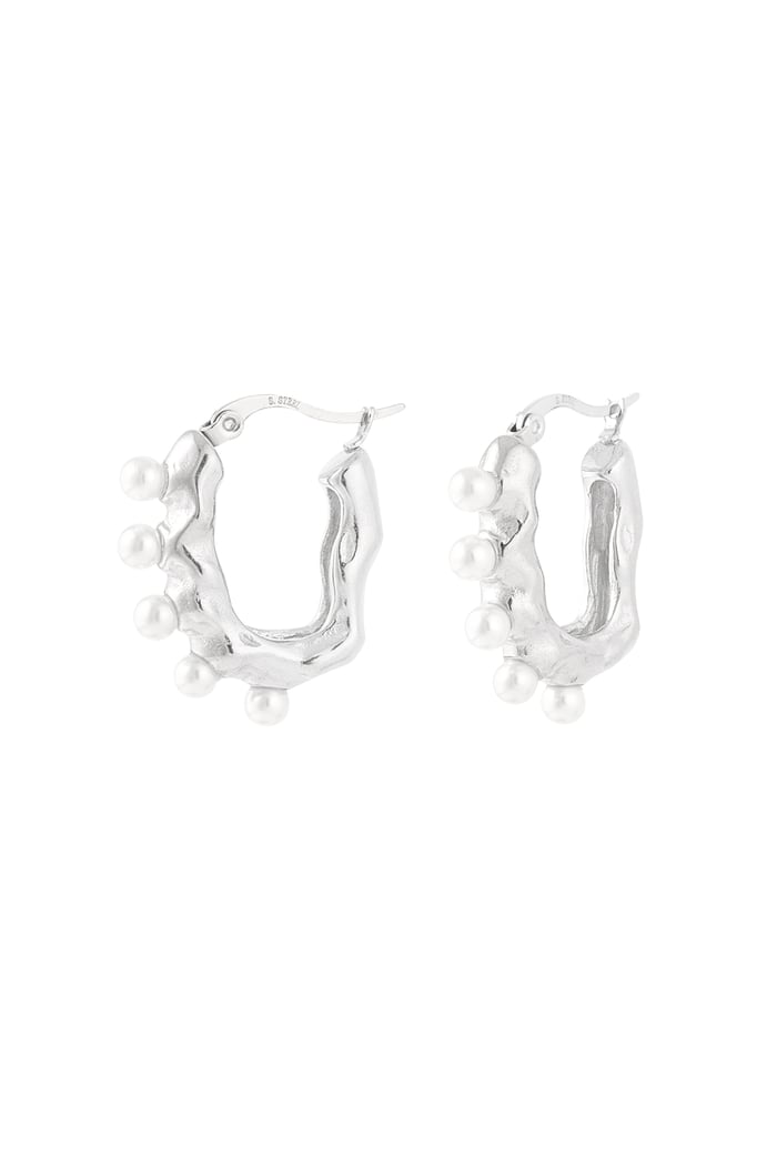 Asymmetrical pearl earring - Silver Color color 