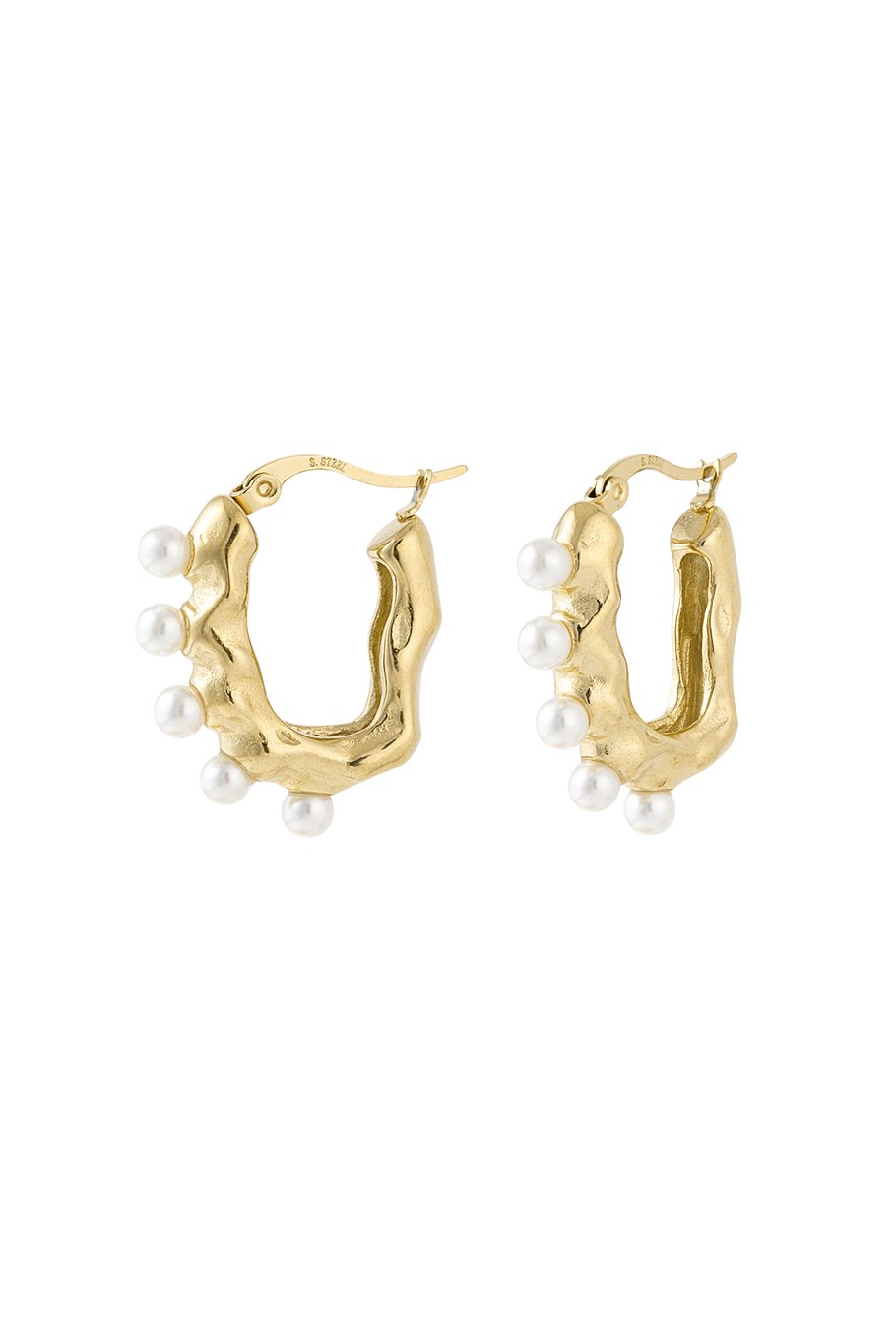 Asymmetrical pearl earring - Silver Color color 