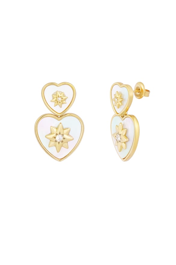 Heart earrings with star - white Gold color