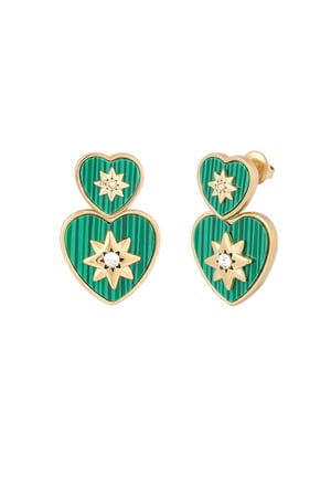 Heart earrings with compass - green Gold color h5 