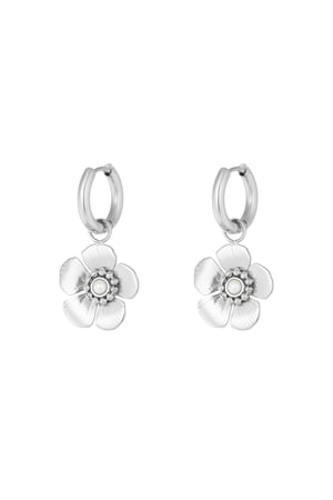 Earring with cute flower pendant - Silver Color color h5 