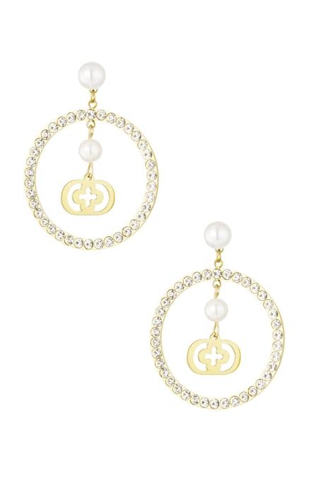 hoops on stud earrings with pearls and clover - Gold color