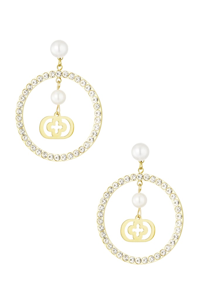 hoops on stud earrings with pearls and clover - Gold color 