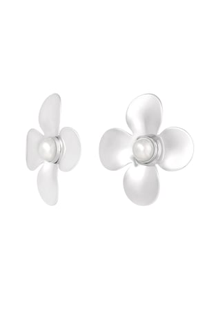 Statement earrings floral pearl - Silver Color color h5 