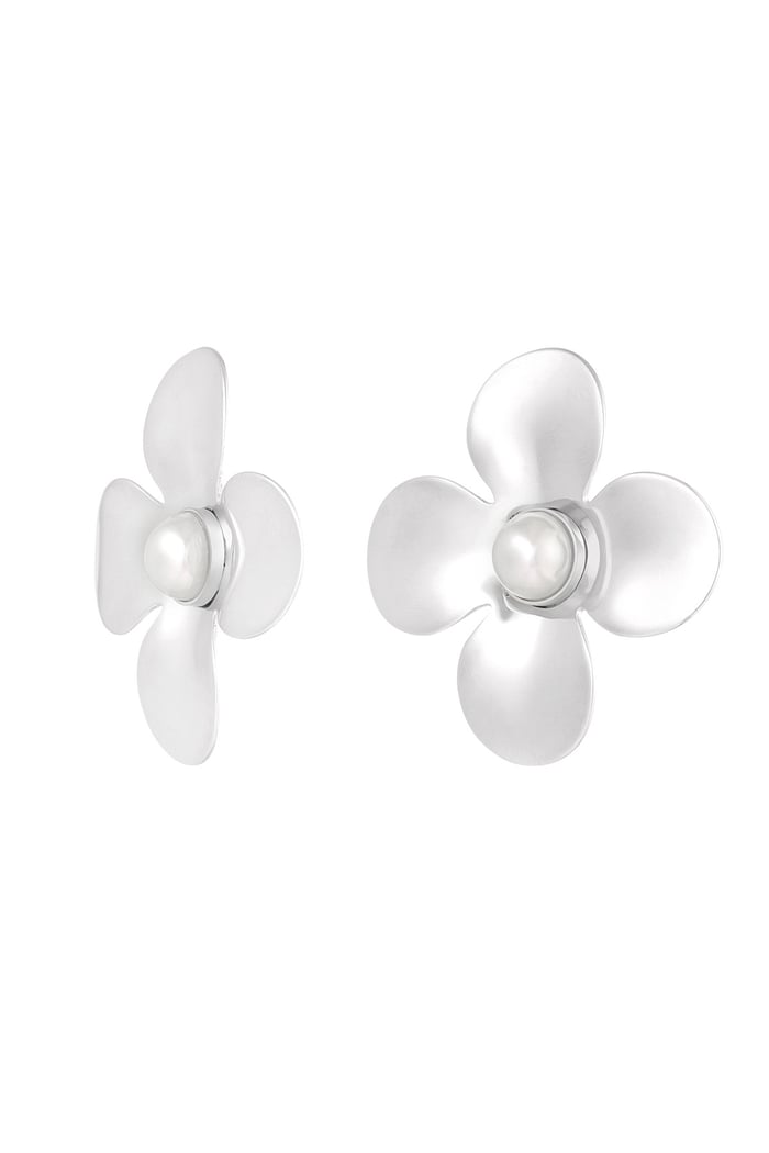 Statement earrings floral pearl - Silver Color color 