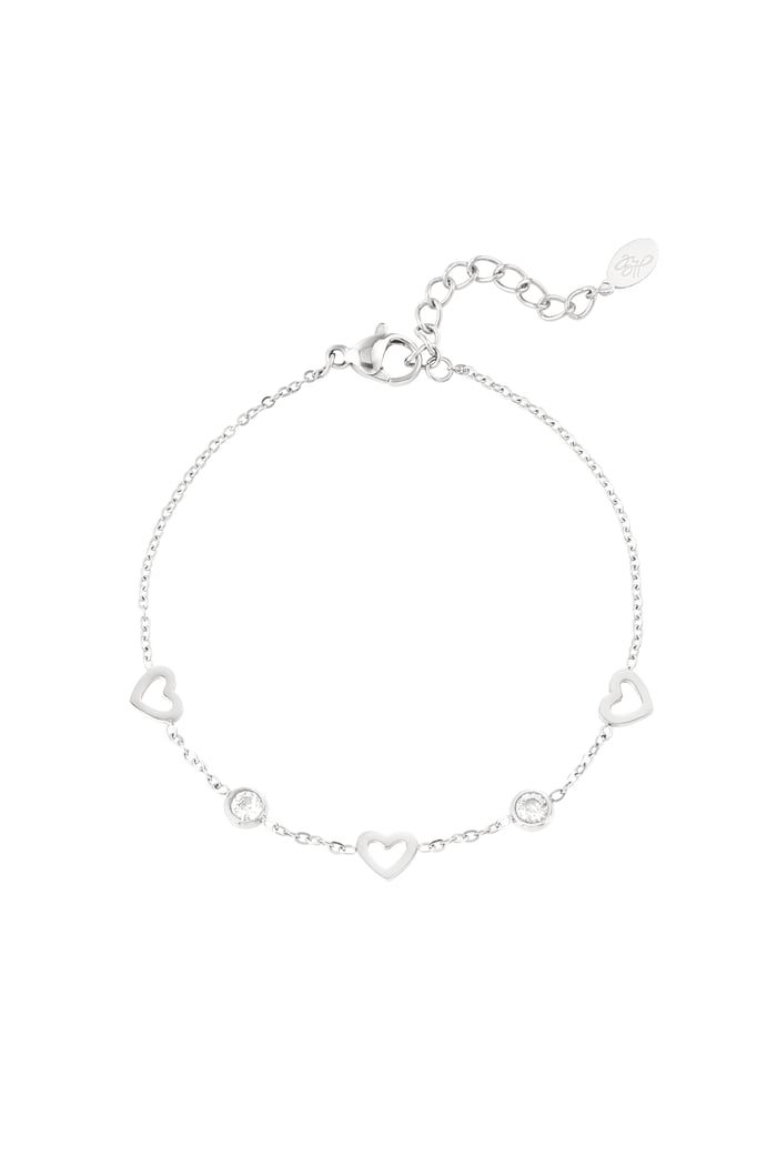 Bracelet with heart and diamond charms - Silver Color color 