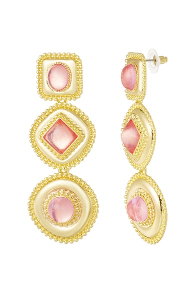 Geometric earrings with stones - pink h5 