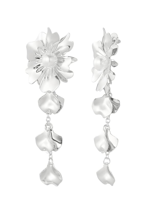 Earrings flower with pearl - Silver Color color 2