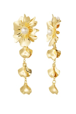 Earrings flower with pearl - Gold color h5 