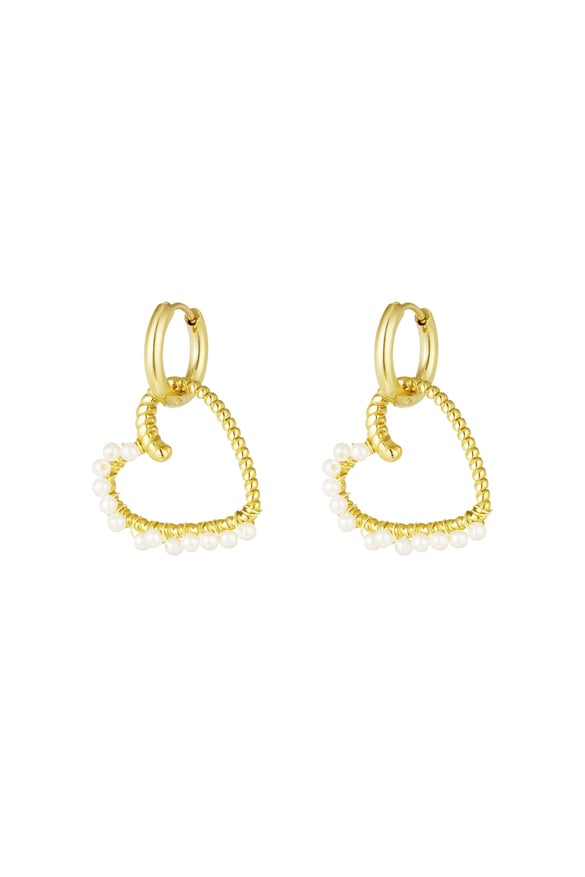 Herzohrring mit Perlen – Goldfarbe - Goldfarbefarbe 2