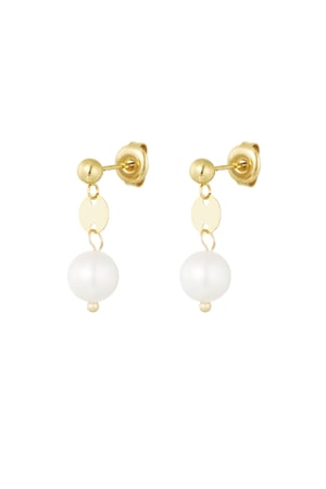 Earring with small pearl pendant - Gold color h5 