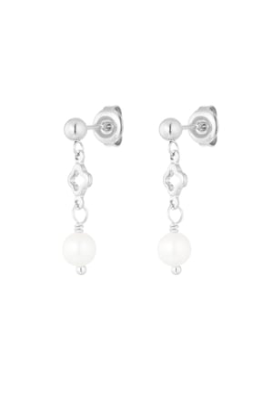 Earrings clover and pearl charm - Silver Color color h5 