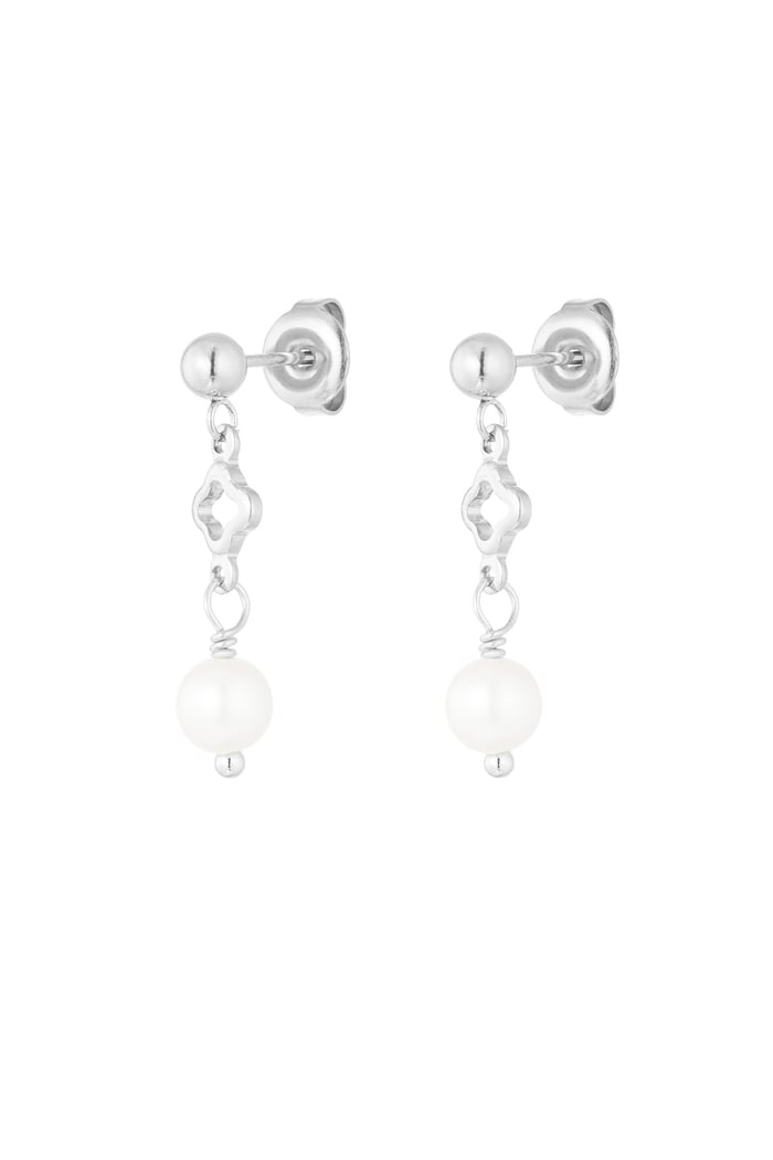 Earrings clover and pearl charm - Silver Color color 