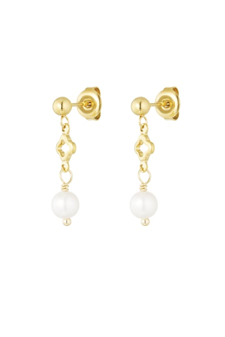 Earrings clover and pearl charm - Gold color