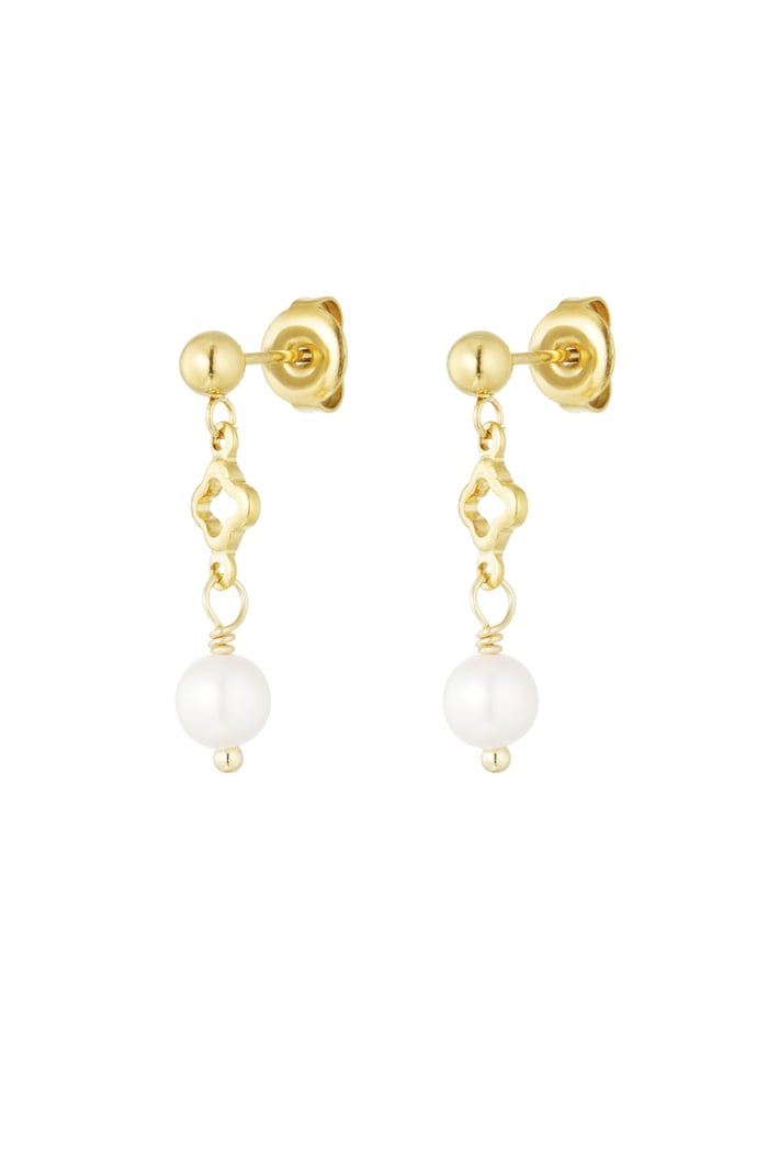 Earrings clover and pearl charm - Gold color 