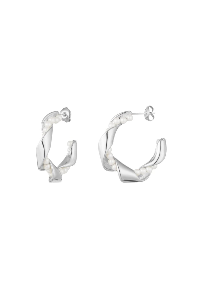 Twisted pearl earrings - Silver Color color 