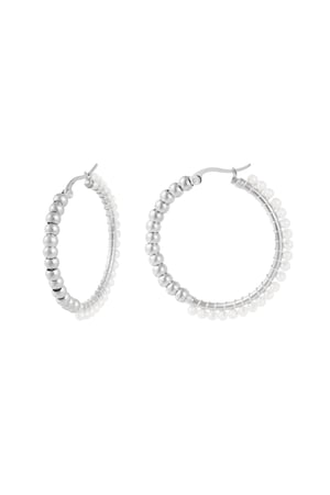 Stainless Steel Large Circle Pearl Bead Earrings - Silver Color color h5 