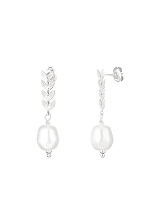 Earrings with leaves and pearl - Silver Color color h5 