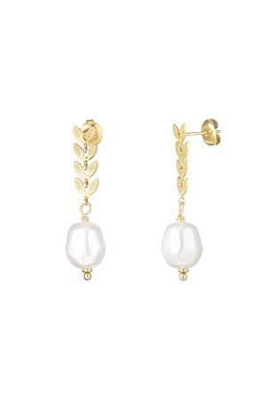 Earrings with leaves and pearl - Gold color h5 