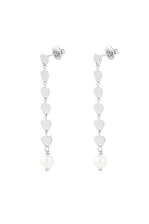 Earring with heart pendant and pearl - Silver Color color h5 