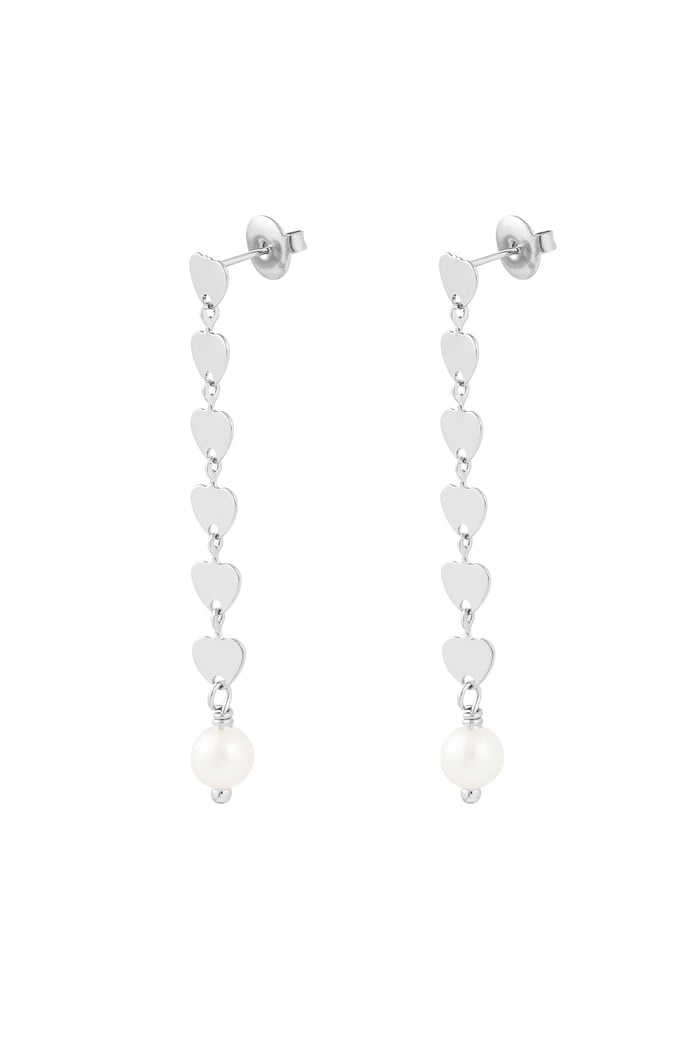 Earring with heart pendant and pearl - Silver Color color 