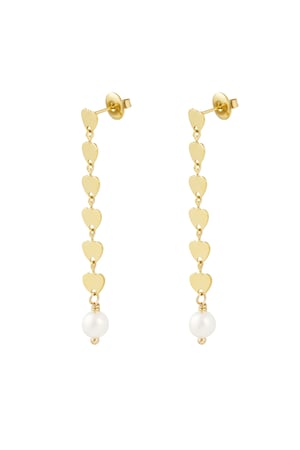 Earring with heart pendant and pearl - Gold color h5 